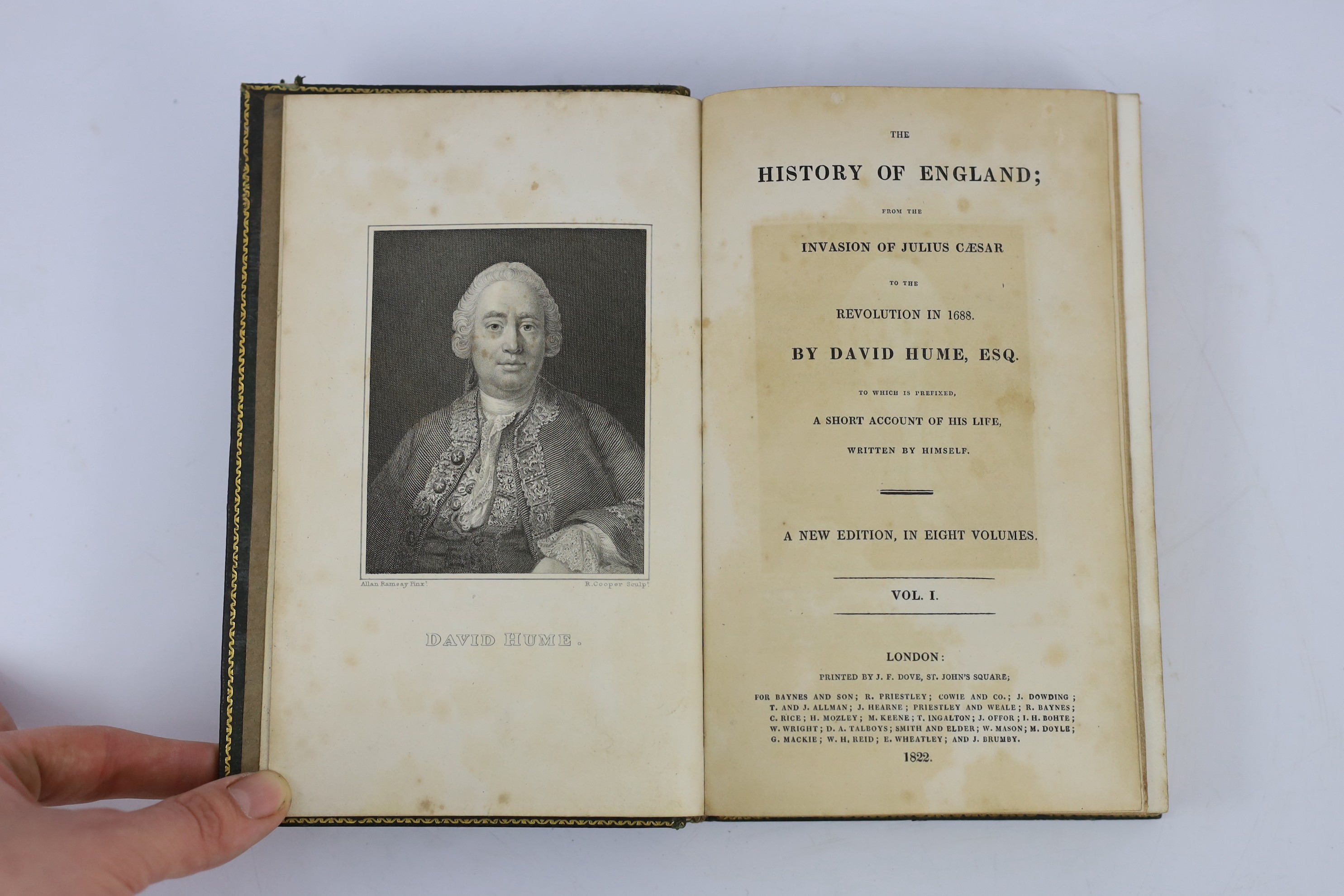 Hume, David - The History of England; from the Invasion of Julius Caesar to the Revolution in 1688, 8 vols, 8vo, straight grained green morocco, bordered in gilt and blind, spines gilt, all edges gilt, ink ownership insc